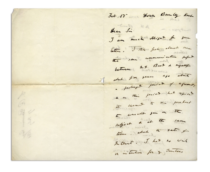 Charles Darwin Autograph Letter Signed With His Full Name, ''Charles R. Darwin'' in 1861 -- ''...I am sorry to hear that you have been suffering from so painful a disorder as erysipelas...''